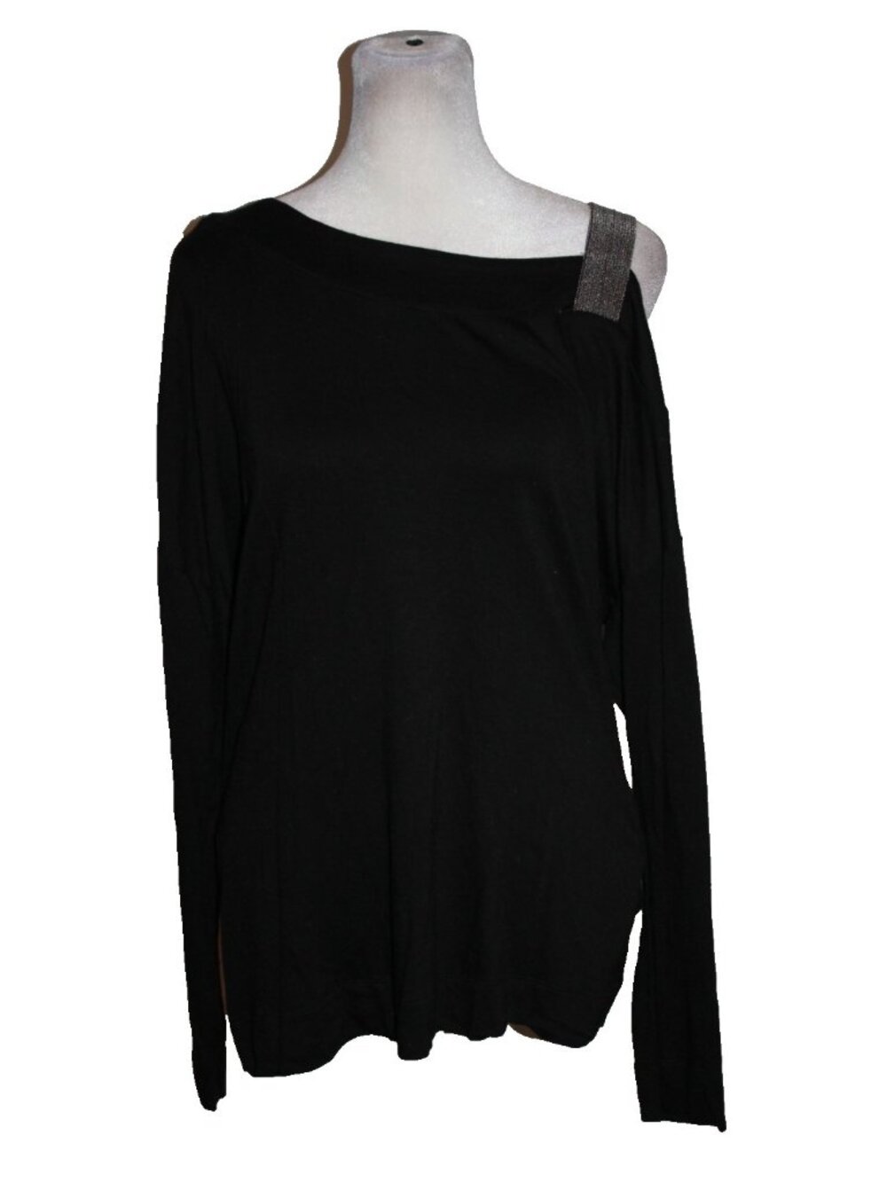 White House Black Market One Shoulder Silver Strap Black Top Shirt Size Small S